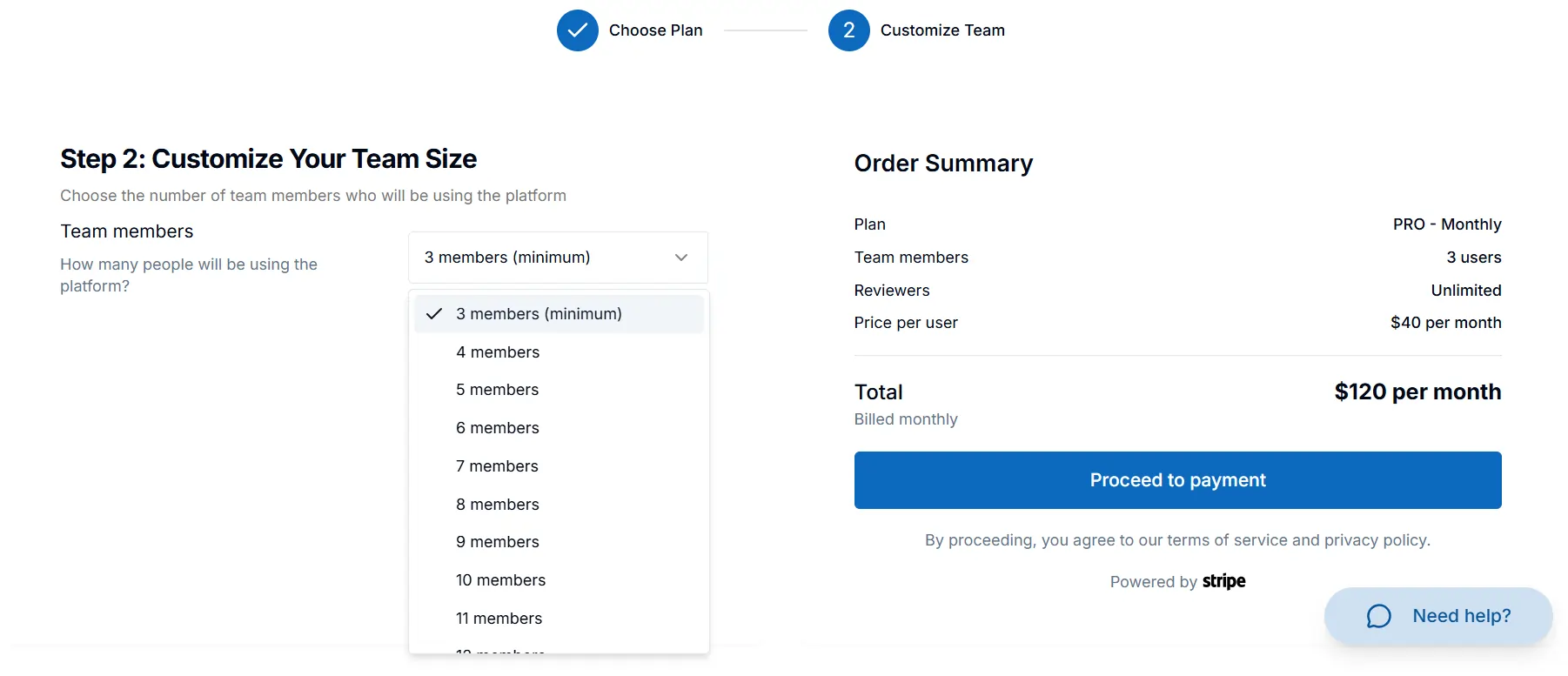Minimum number of users per GoVisually plan