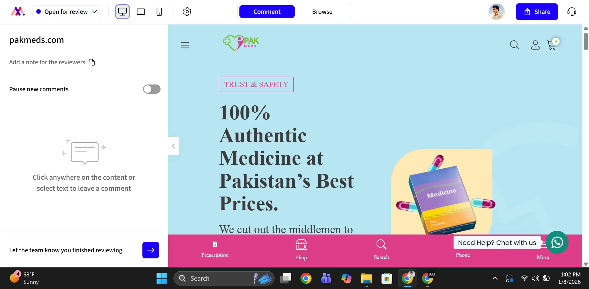 A screenshot of how Markup IO renders the desktop version of a sample site