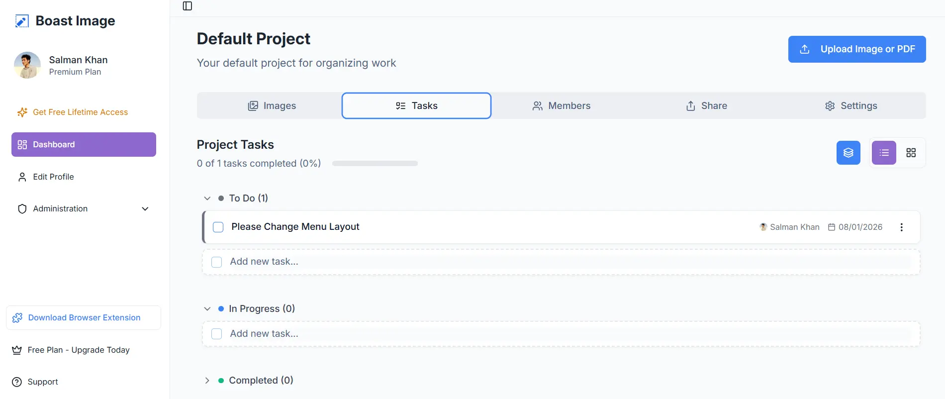 BoastImage project management view