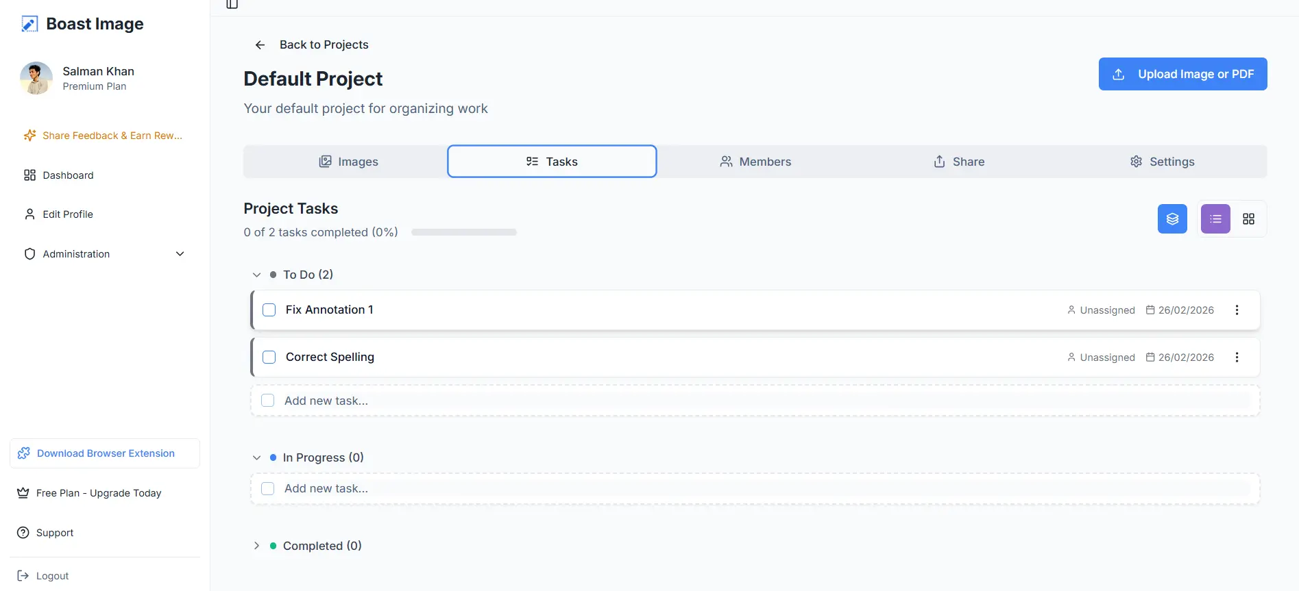 BoastImage project management view showcased