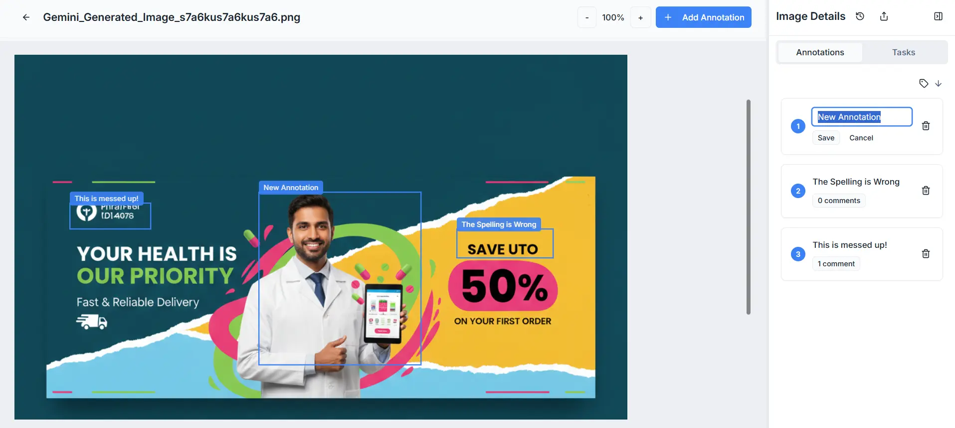 an image that shows a review in BoastImage with various comments in the right side section