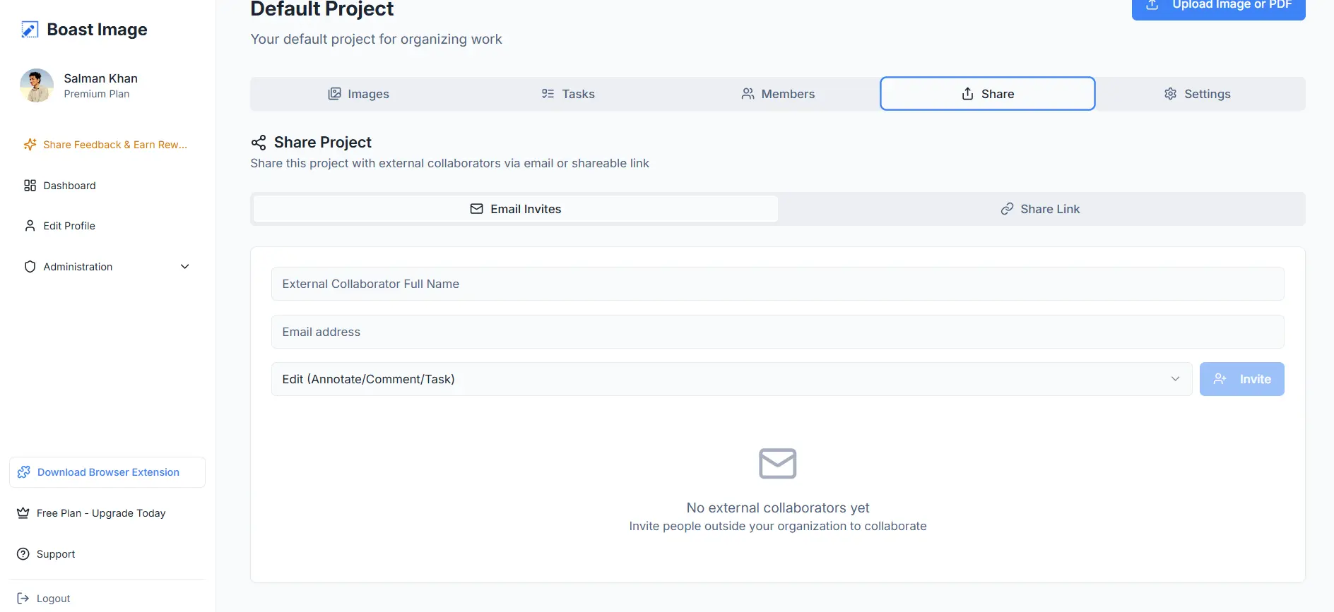 Boastimage simple but secure mail and link project sharing