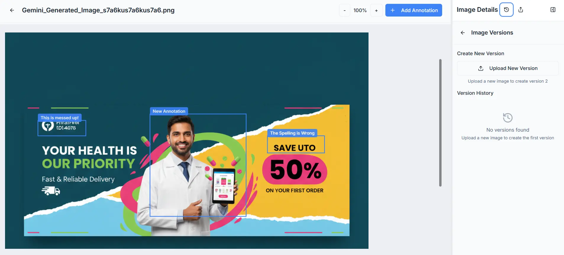 An image that shows BoastImages version control options