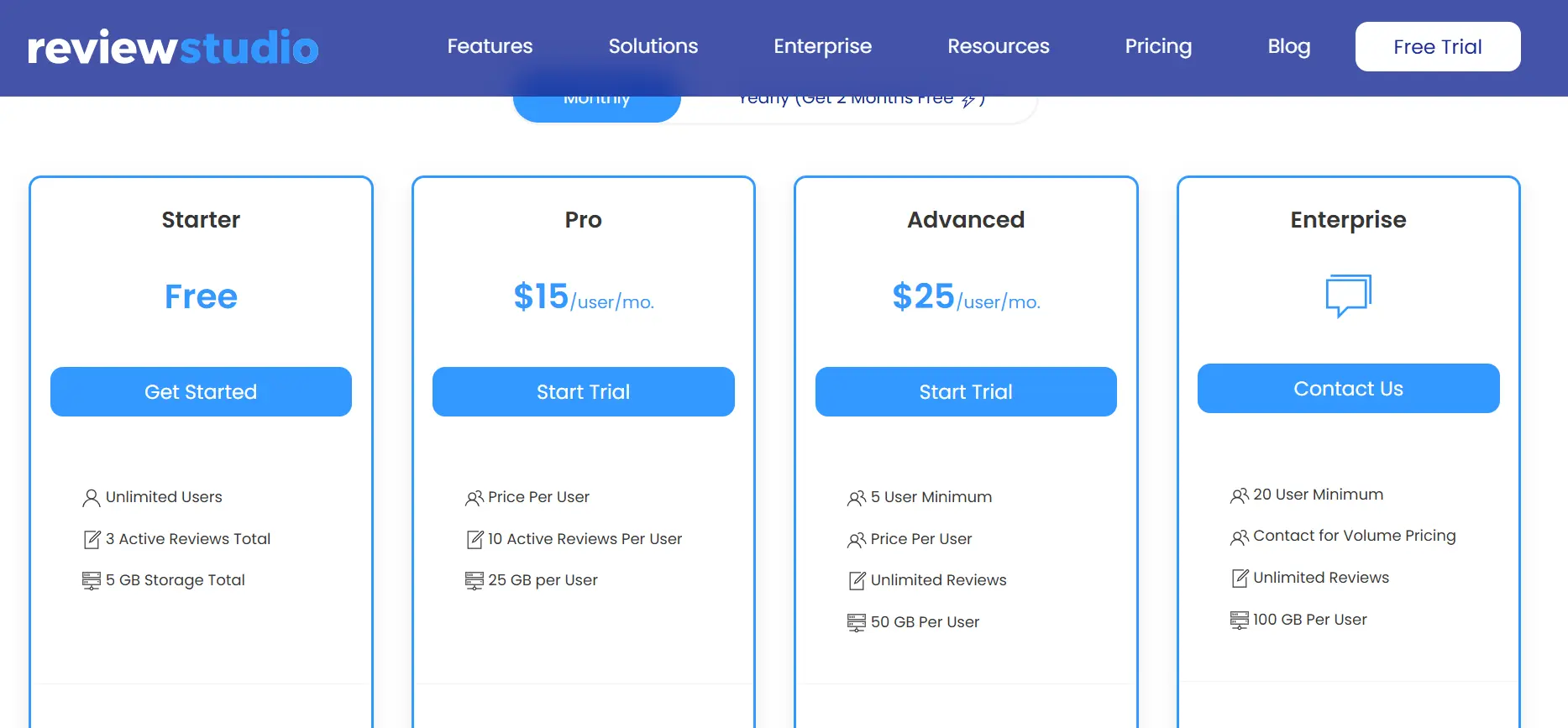 Reviewstudio pricing plans highlighted