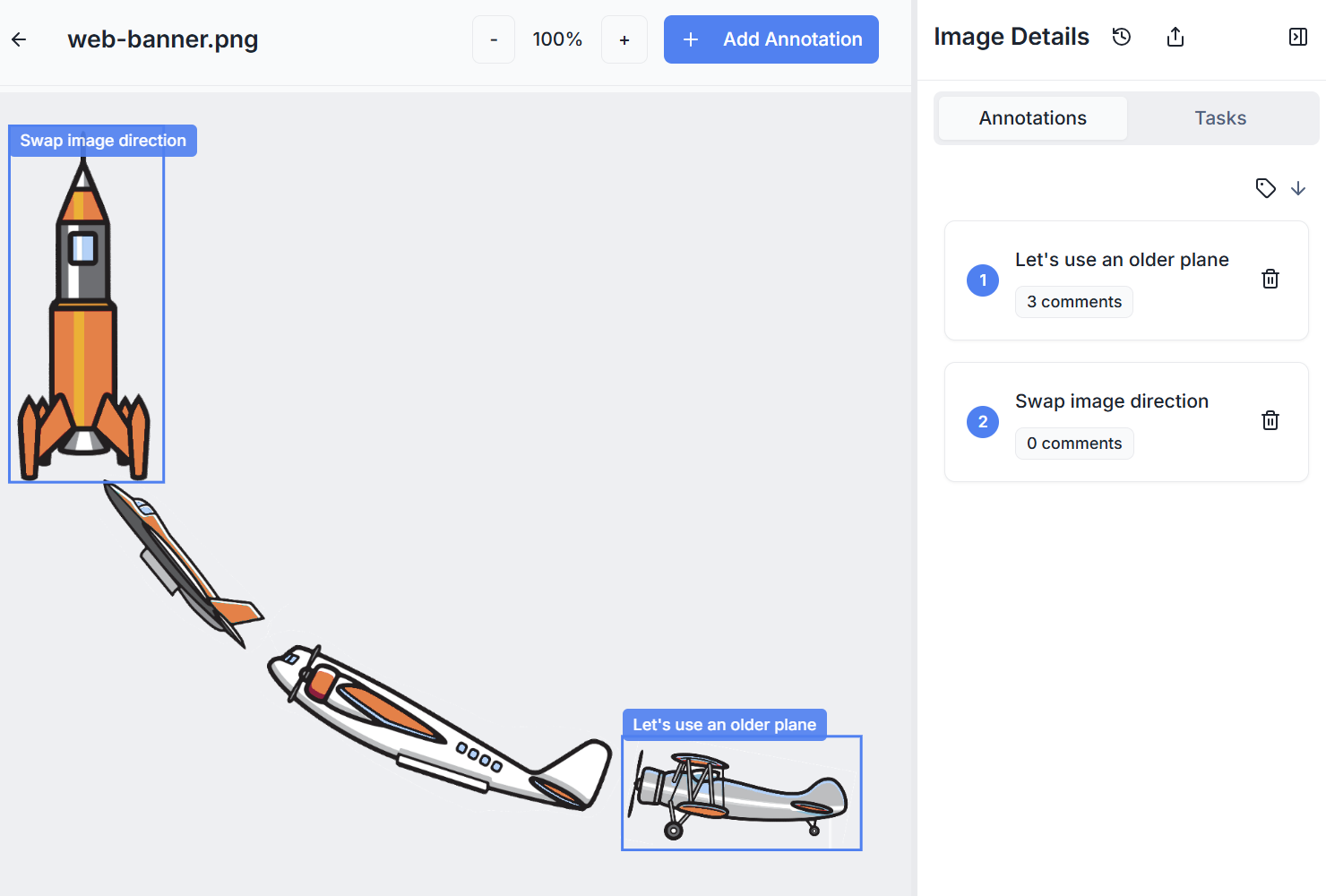 BoastImage annotation example with pinned comments and a threaded comment panel