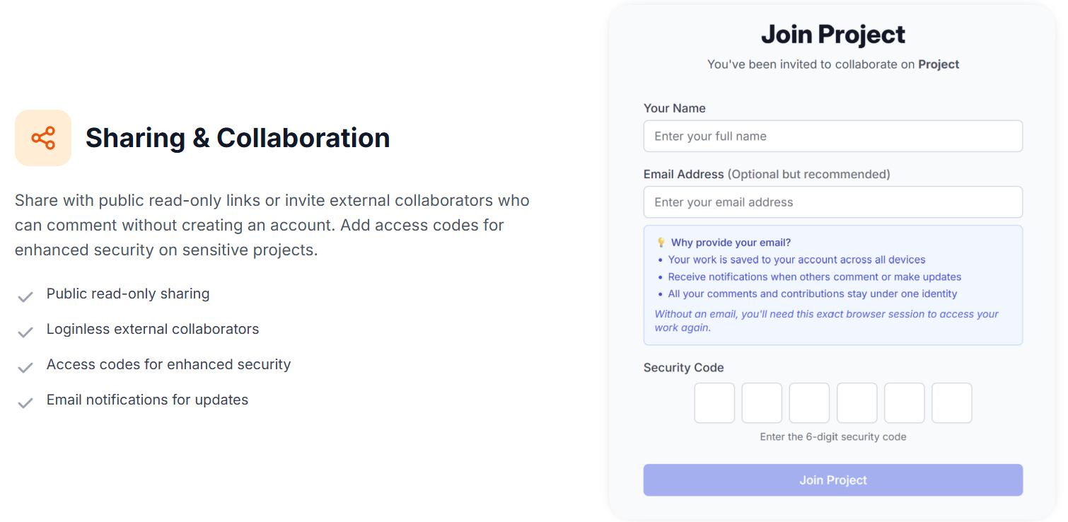 Client joining a BoastImage review with minimal friction using a share link