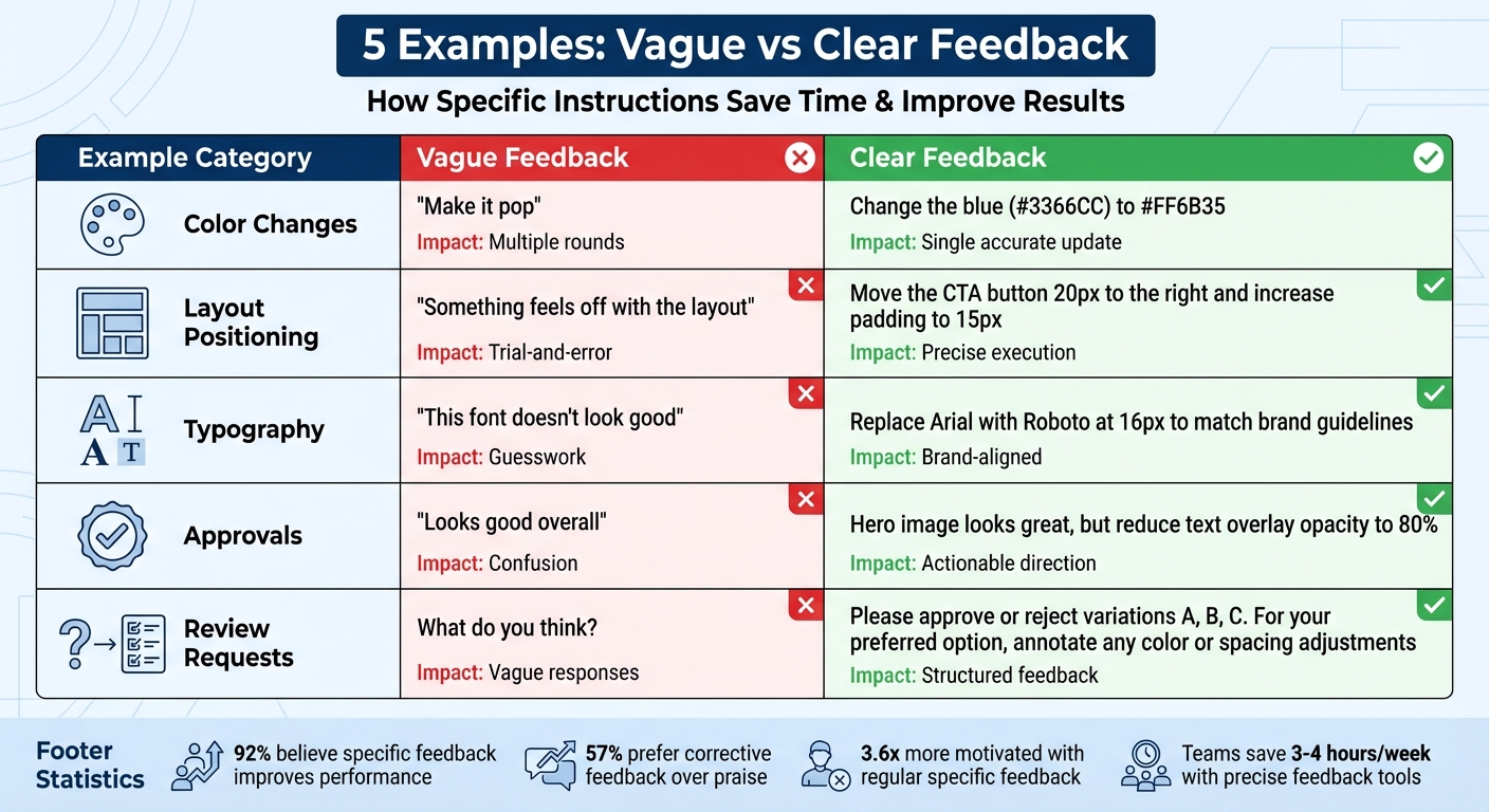 Vague vs Clear Feedback: 5 Examples Comparison Chart