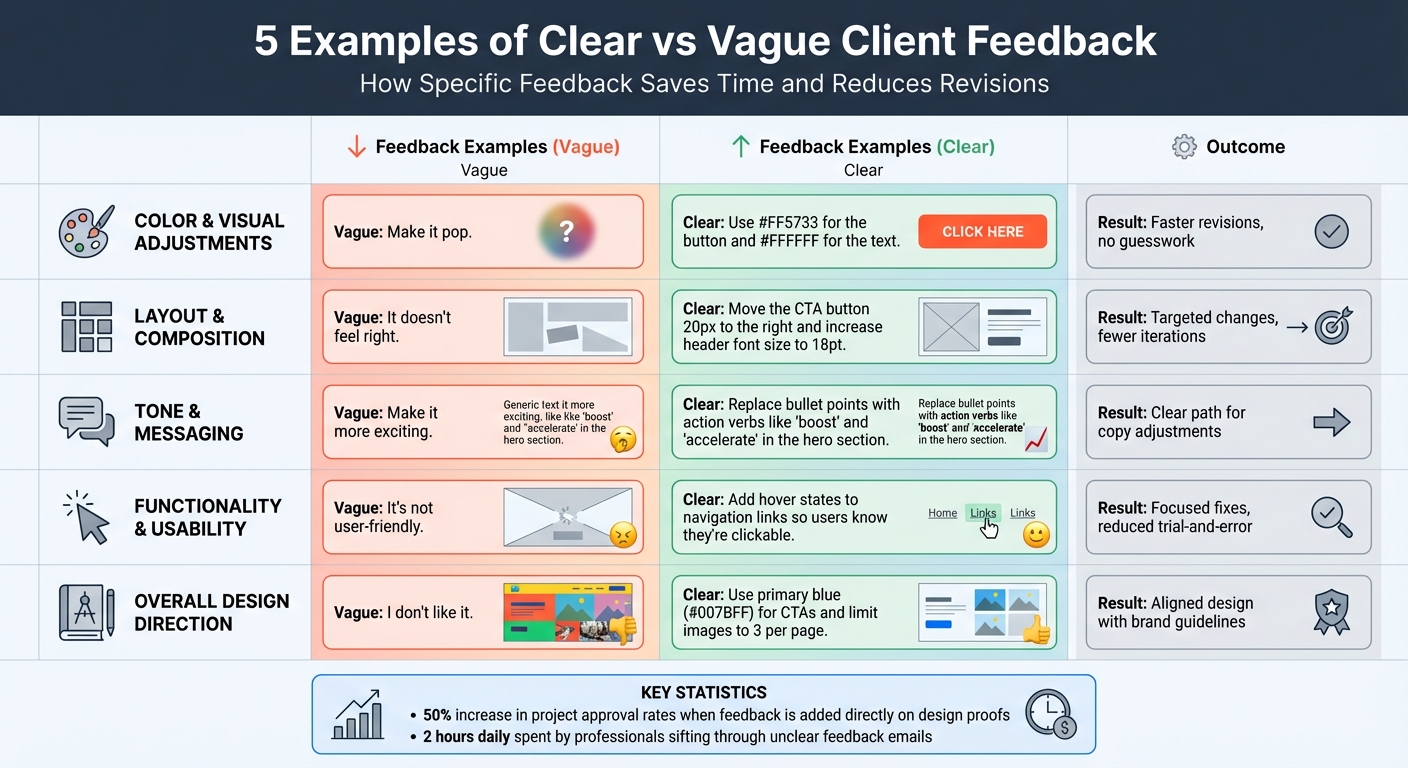 Clear vs Vague Client Feedback: 5 Examples Comparison Chart