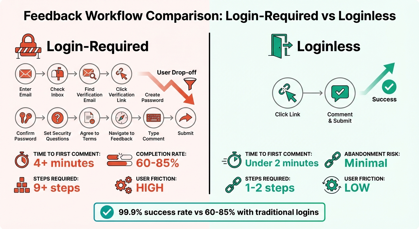 Login-Required vs Loginless Feedback Workflow Comparison