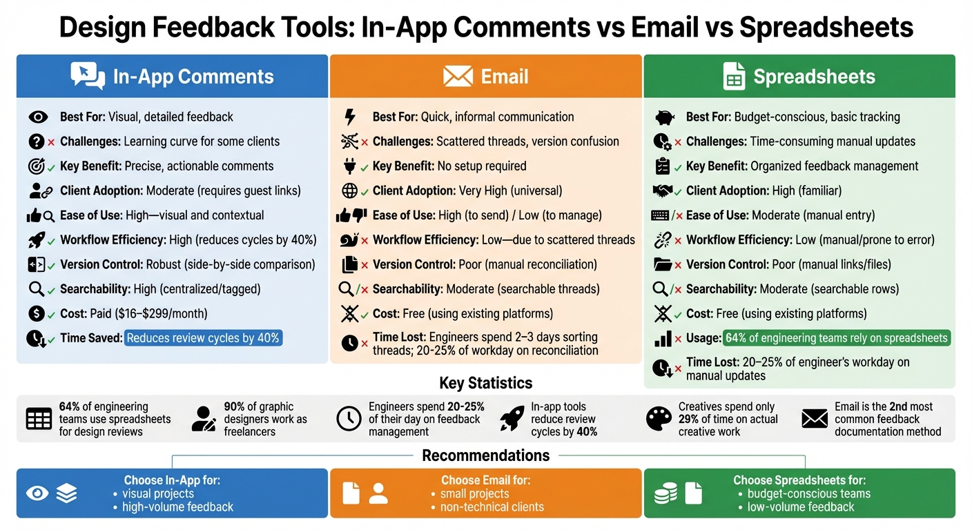 Design Feedback Tools Comparison: In-App Comments vs Email vs Spreadsheets